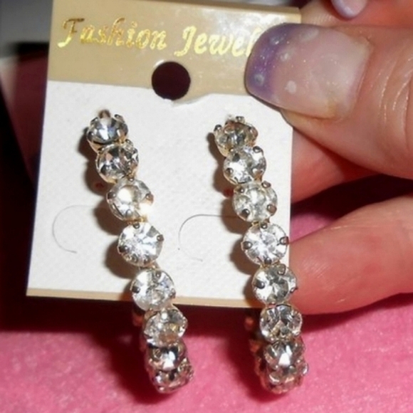 Gold Hoop Crystal Earrings - Picture 2 of 9